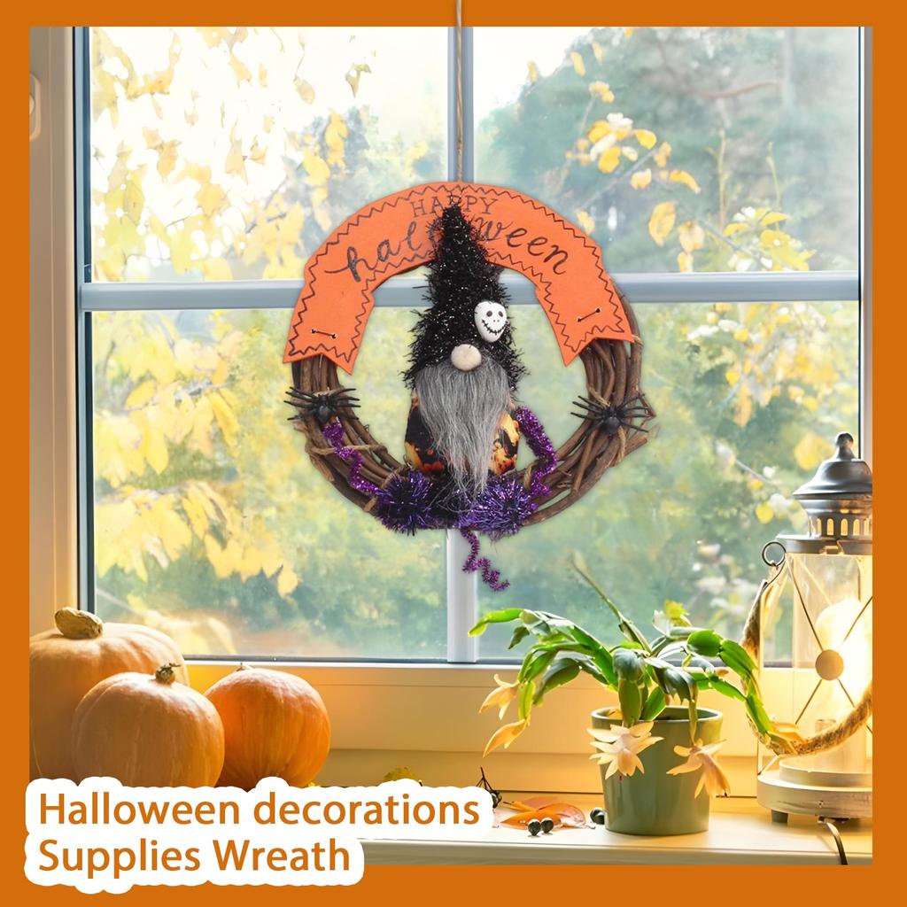 Halloween Dekokranz mit Hexenfigur und festlichem Girlande Handgemacht 20x20cm Saisonales Türhängeornament für Halloween