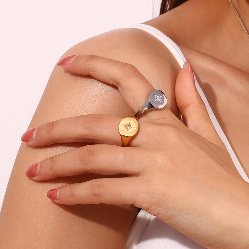 E.B.belle Aspect Nordstern Siegelring Silberfarbe Wasserdicht 316L Edelstahl Schmuck 18K Vergoldete Accessoires