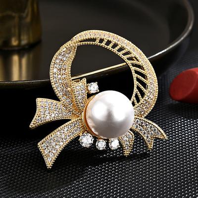Exquisite Elegante Runde Schleife Perlenbroschen Für Damen Kleidung Mantel Schmuck Accessoires