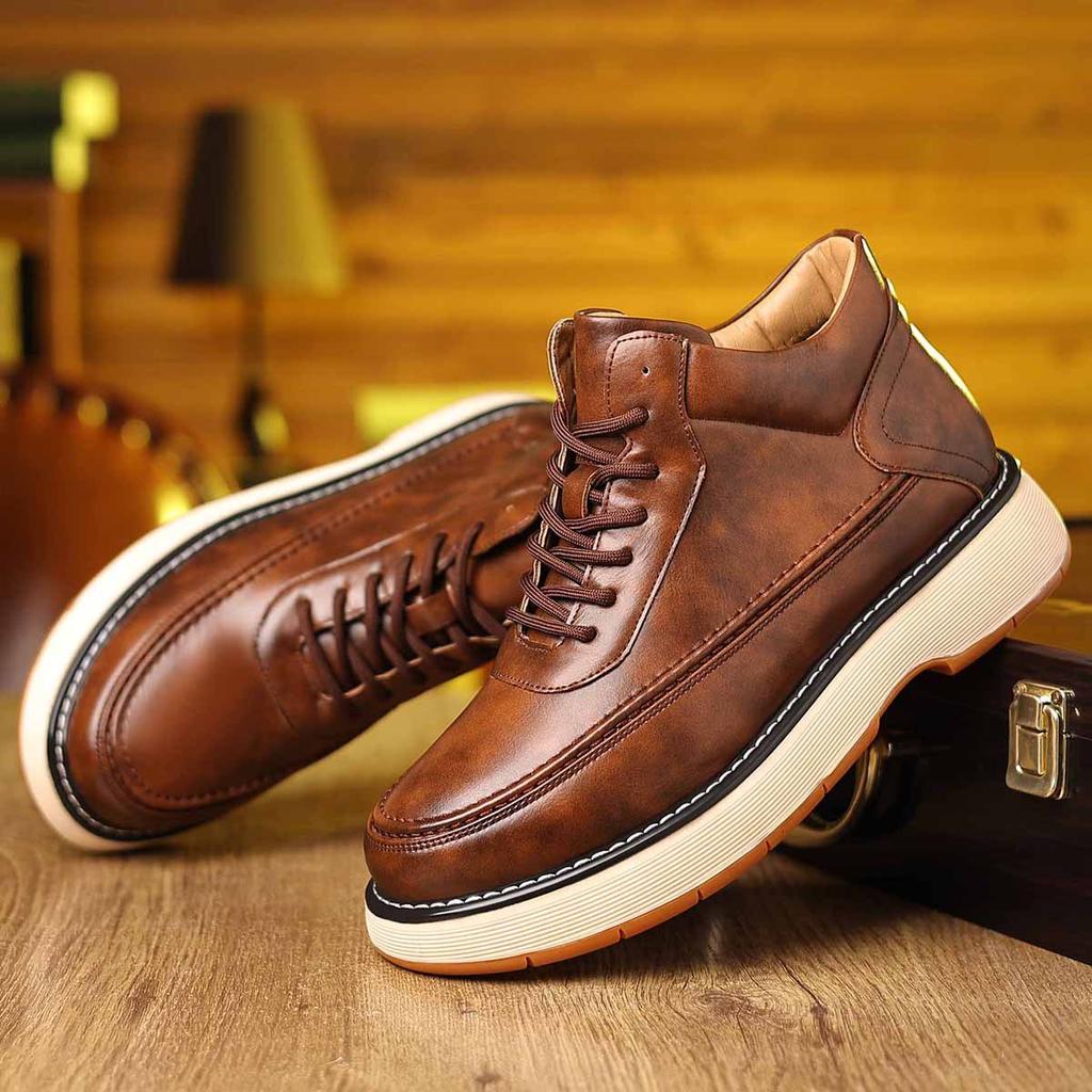 Fashion Big Size Fashion Casual Cow Leather Ankle Boots for Men Autumn Winter Brown Platform Shoes Male New Designer Boots Men