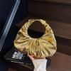 Women's Glossy Metal PU Cloud Handbag with Pleated Design - European & American Style