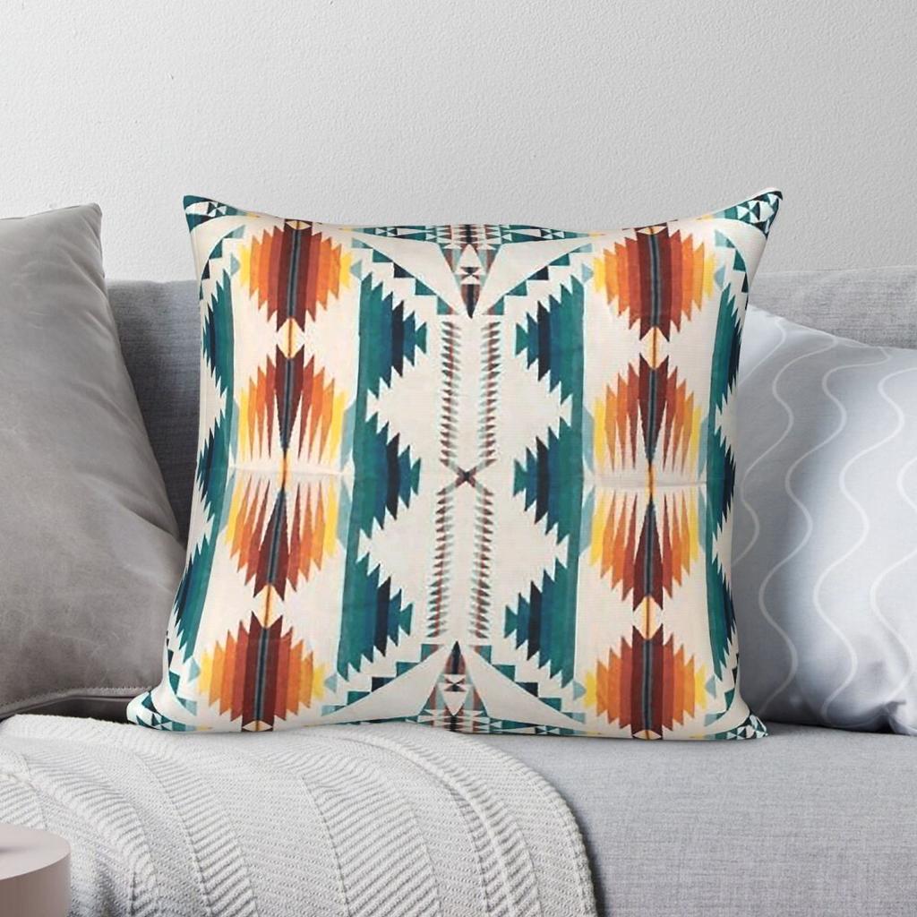 Navajo Bow Arrows Turquoise Square Pillowcase Polyester Linen Velvet Pattern Zip Decorative Pillow Case Home Cushion Cover