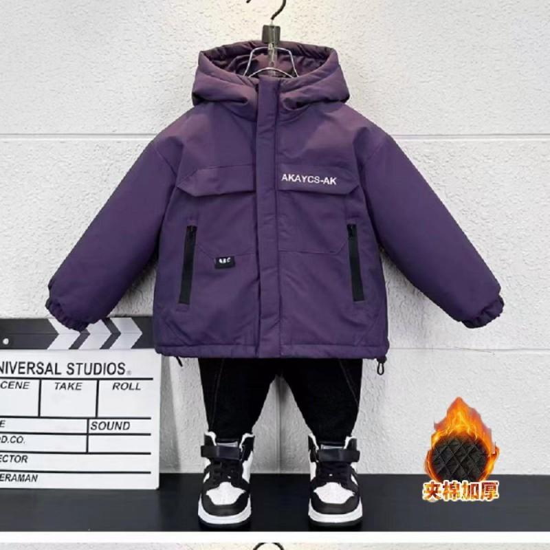 Boys Thick Cotton Padded Coat Winter Warm Hooded Jacket Kids Casual Outerwear