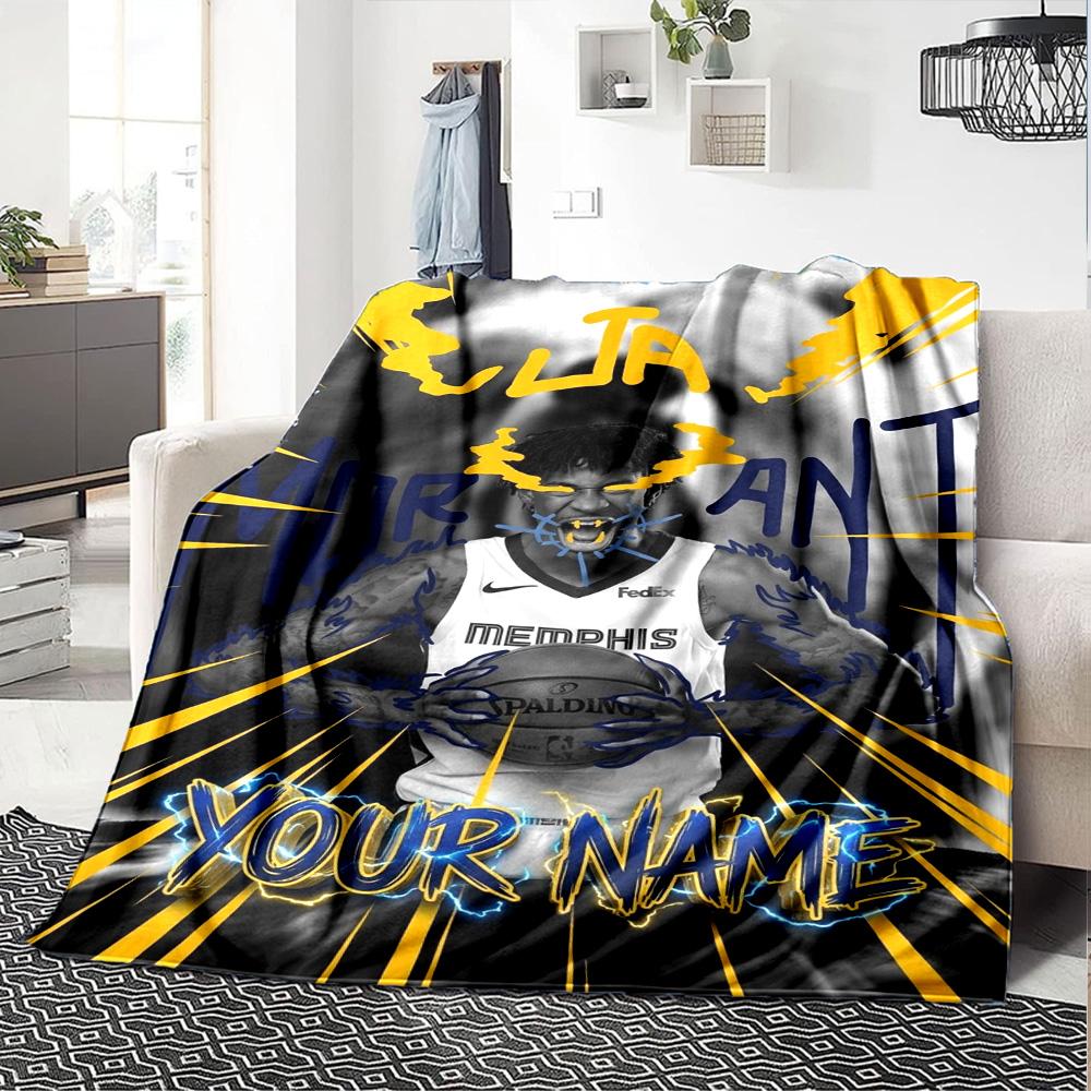 Name Custom Ja Morant Print Flannel Blanket High Quality Warm Comfortable Cover for All Seasons Perfect for Gifts Home Decor