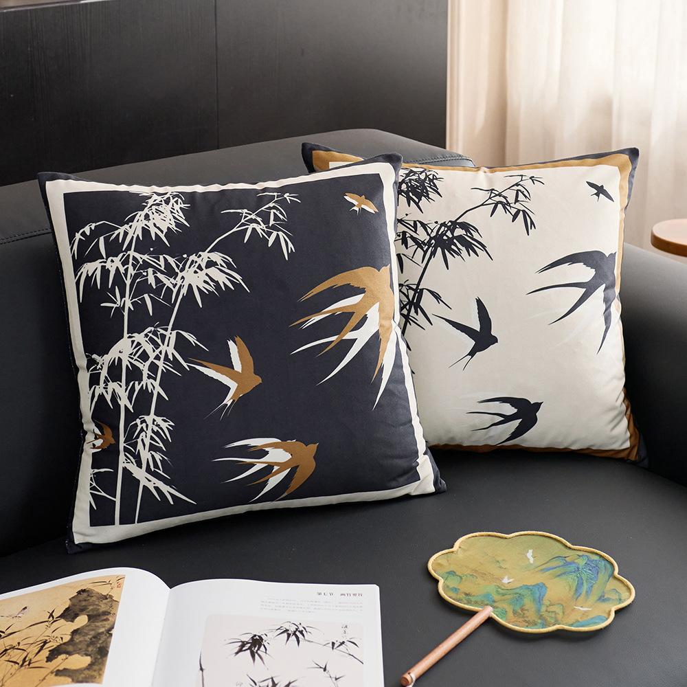Sofa living room throw pillow retro Chinese light luxury high-end sofa pillow back waist pillow bay window decorative ornament