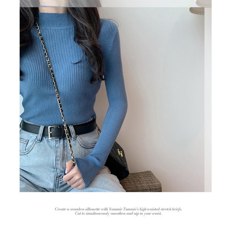Latest Fall and Winter Half Turtleneck Sweater for Women, Sweet Long-sleeved Sweater for Inner Wear and Outer Wear