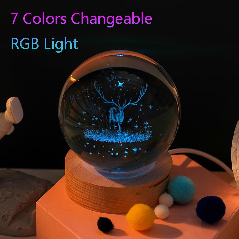 

Unique 3D Crystal Ball Lamp with Galaxy and Planetary Projections USB Night Light RGB 7 Colors Dimming Atmosphere Lights Gift 3&0-5W