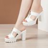 10cm Small Size 32-43 Elegant Gold Wedding Shoes Soft Leather Slippers 2025 Women's Block High Heels Sandals Slides for Office