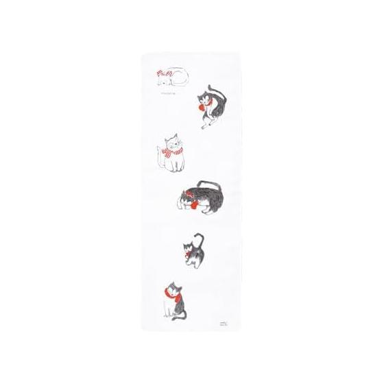 Yamamoto Jin Shoten (Official) Double Gauze Tenugui FUKUNEKO Curled Tail Cat, Made in Japan