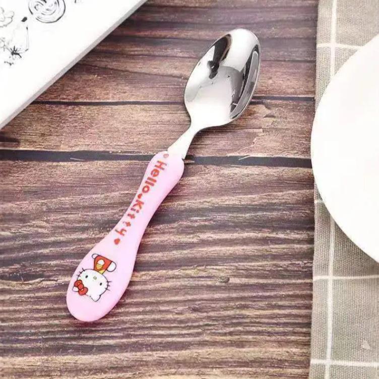 Cartoon Stainless Steel Thickened Oval Rice Spoon for Baby Training - Korean Style Portable Tableware