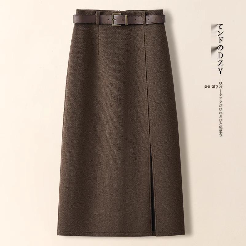 

Роскошная серая шерстяная юбка А-силуэта миди для женщин - Элегантная осенне-зимняя 2024 года, облегающая бедра, с разрезом 3XL: 140-150 jin