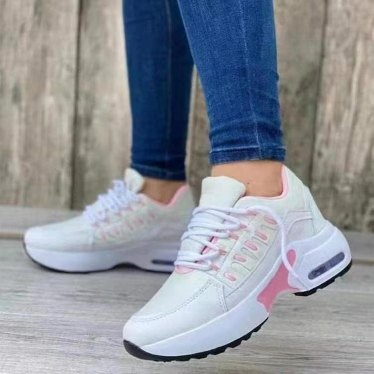 Large Size Casual Sports Shoes Women's Flying Woven Wedge Heel Round Head Lace-up Mesh Breathable Women's Shoes