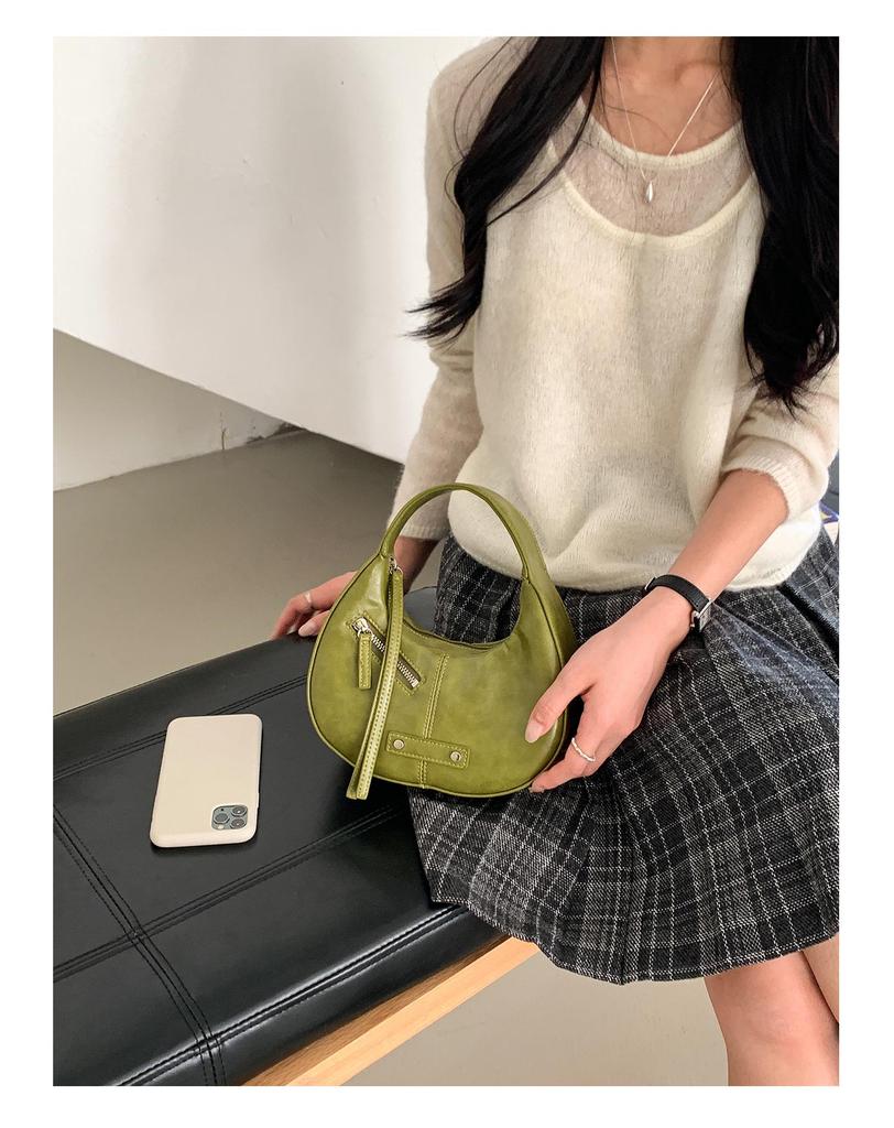 Spring Summer Crescent PU Leather Bag - Korean Style Versatile Tote for Women