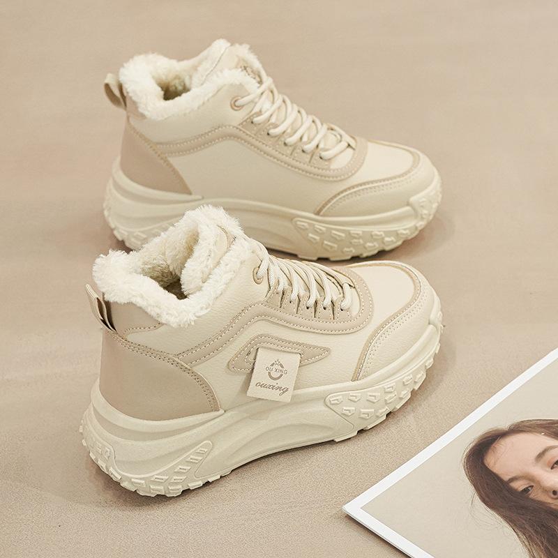 

Winter new high-top cotton shoes student ins thick-soled velvet sports snow boots Q 35 хаки