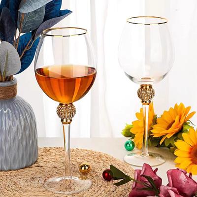 Luxury Crystal Wine Glasses Set - Diamond-Trimmed Gold Rim Stemware for Champagne, Cocktails & Elegant Home Bar Decor