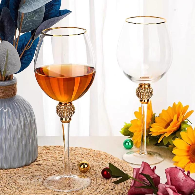 Luxury Crystal Wine Glasses Set - Diamond-Trimmed Gold Rim Stemware for Champagne, Cocktails & Elegant Home Bar Decor