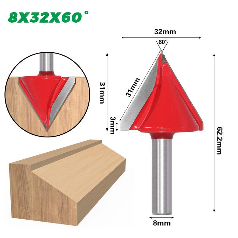 1pc 8mm Shank 60 90 120 150 Degrees V Groove Wood Router Bit Solid Carbide End Mill Woodworking Tools