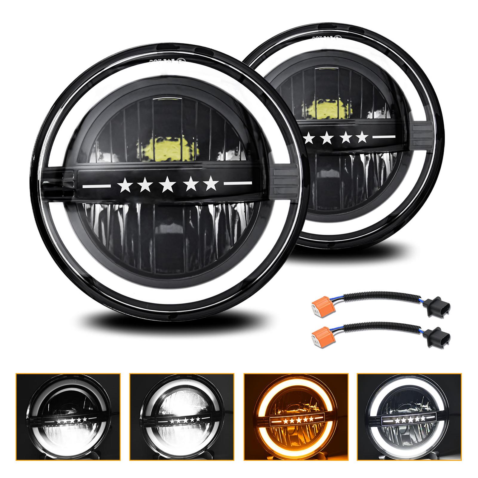 

2 Pack Round LED Headlights, 7 Inch Headlamps with White High Low Beam, Amber Turn Signal, DRL, for Cars, Trucks,