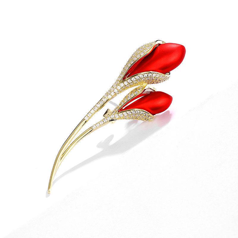 

Высококачественная роскошная брошь в виде красного тюльпана с бриллиантами, высококачественная брошь в виде цветка для свадебного костюма золотой