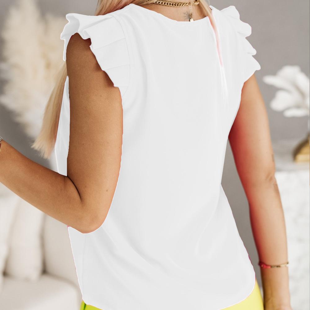 Women's Summer Simple V-Neck Ruffle Short Sleeve Shirt Top