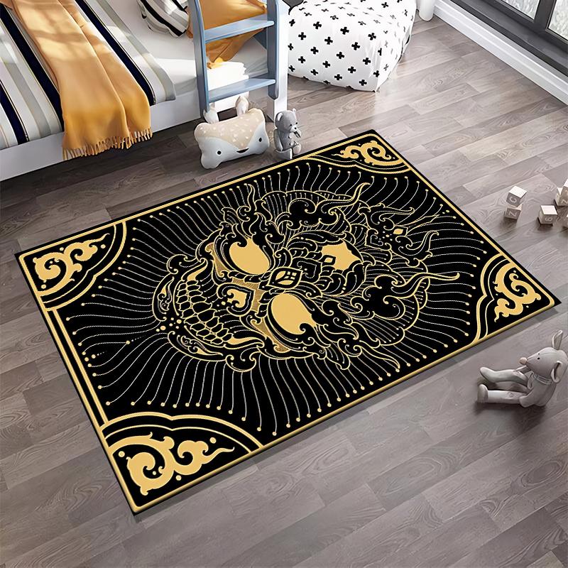 Modern Black and Gold Skull Pattern Carpet with Decorative Design Suitable for Use As an Anti-slip for Living Room Bedroom Sofas
