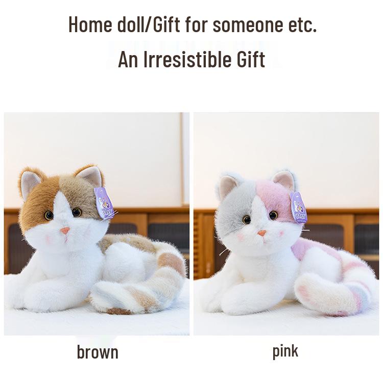 Tricolor Kitten Plush Toy - Cute Orange Cat Desk Companion Ornament Doll