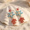 Elegante Seestern Korallen Ohrstecker für Damen Sommer Ozean Stil Blaue Emaille Zweig Hängeohrringe Strandurlaub Schmuck Geschenk
