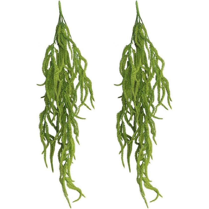 2 Pack 32” Artificial Hanging Plants Faux String of Pearls Plant Fake Green Amaranthus Flower Wall Hanging Lover Tears Wedding Home Garden