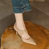 Spring /Summer Sandals Cow Leather Women Shoes Retro Slip -On Women Pumps Pointed Toe Heels Shoes Women Sandals For Women