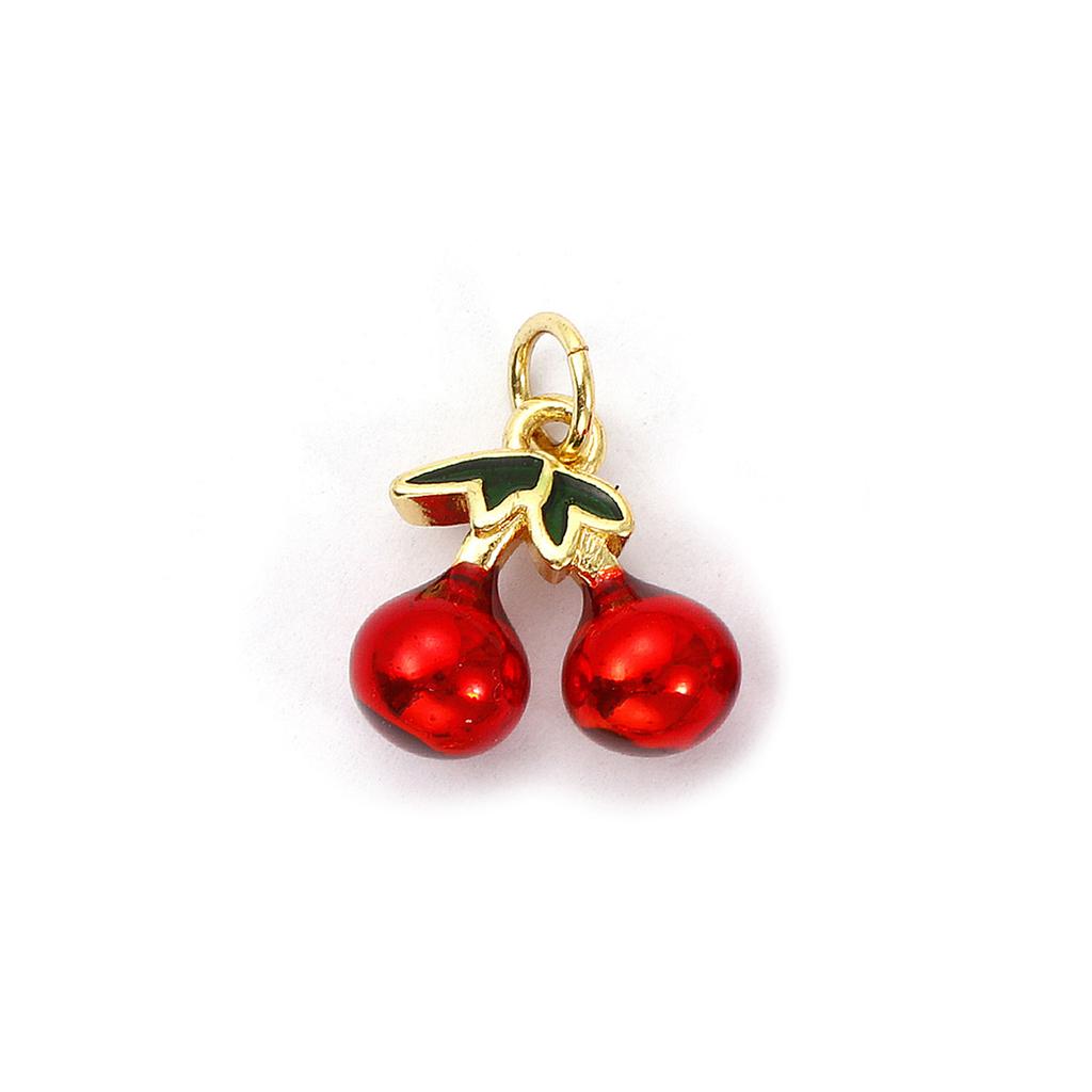 1 Piece Brass Charms 18K Gold Plated Red Cherry Fruit Cubic Zirconia Pendants For Necklace Bracelet Earrings Jewelry Making