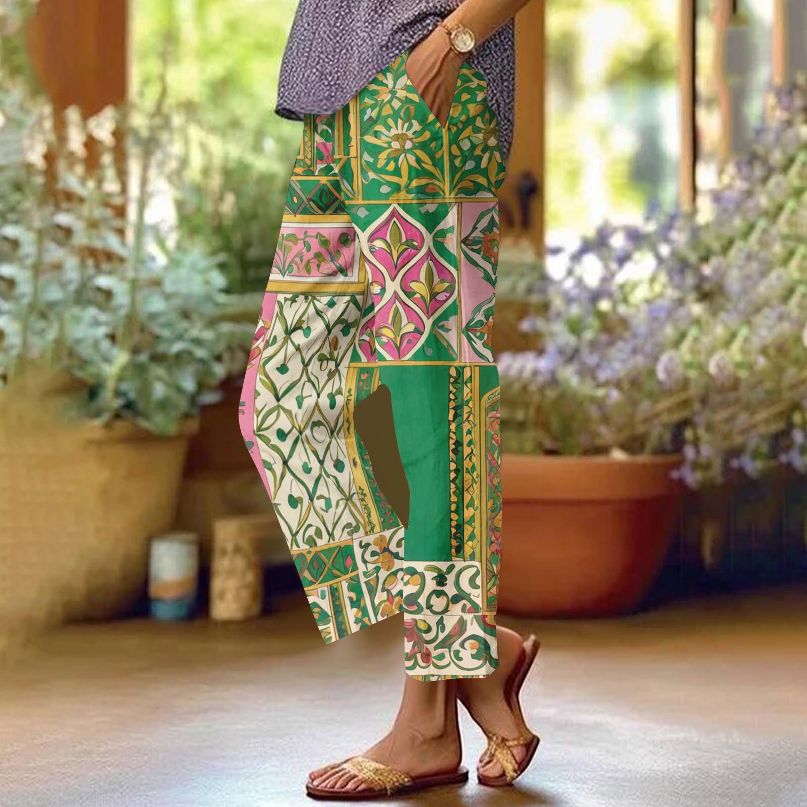 

Женские повседневные модные брюки прямого кроя с цветочным принтом и карманами S