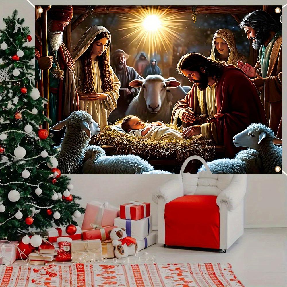 A 1-piece Christmas manger scene banner - made of polyester material suitable for hanging as a wall decorationzyc