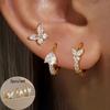 3Piece Stainless Steel Huggie Minimal Butterfly Hoop Earrings Little Cubic Zirconia Heart Cartilage Earrings Piercing Jewelry