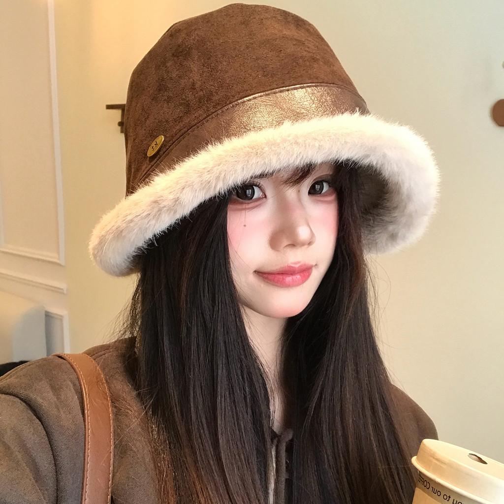 Winter Faux Suede Bucket Hat With Ear Flap For Women Warm Fashion Accessory