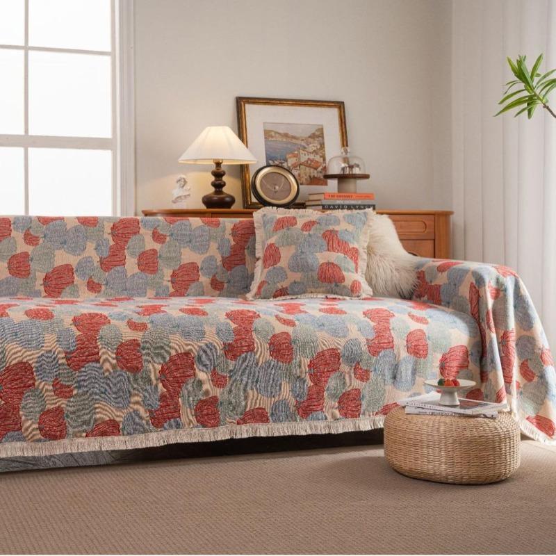 Exquisite sofa towel anti-cat scratch jacquard flower bird green retro festive festival thick sofa blanket