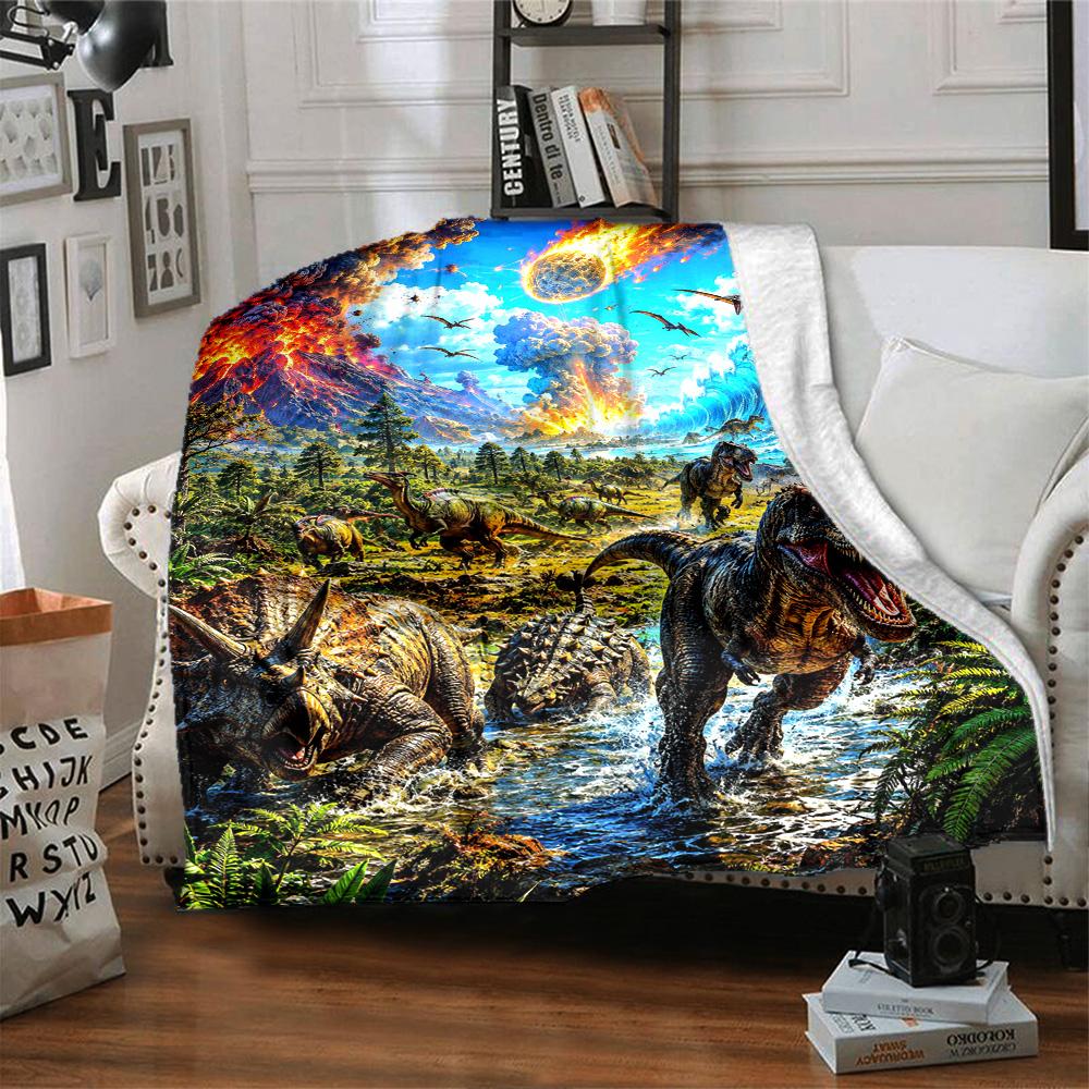 Dinosaur Print Flannel Blanket High Quality Warm Comfortable Cover for All Seasons Perfect for Gifts Home Decor