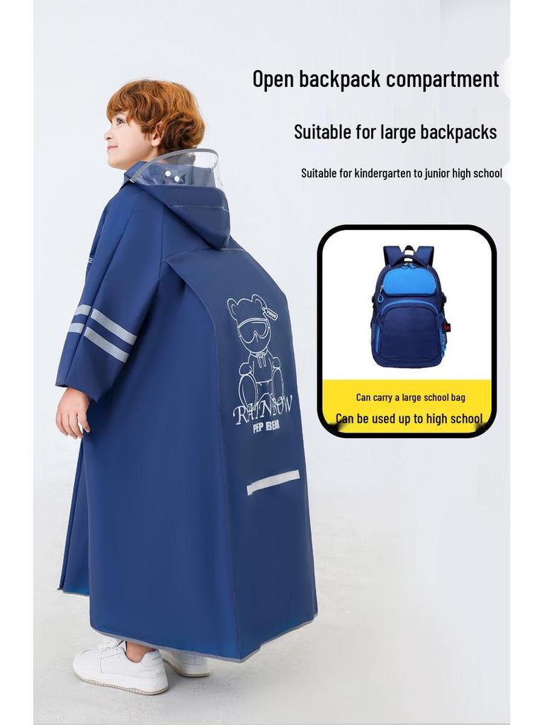 Kids' Long Raincoat with Backpack Compartment - Stormproof Poncho for School, Boys & Girls Plus Size
