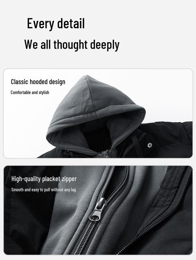 Men's Hooded Cotton Coat Winter 2025 - Thick Faux Two-Piece Warm Jacket