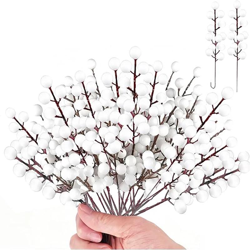 

Christmas Decorative Flower Bouquet Simulated White Berry Accessories Cuttings Snowflake Wintergreen Fruit Material Cuttings New 10Pcs белый