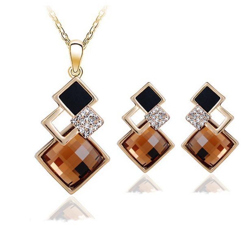 Fashionelegant jewelry suit women's classic geometric square crystal acrylic jewelry