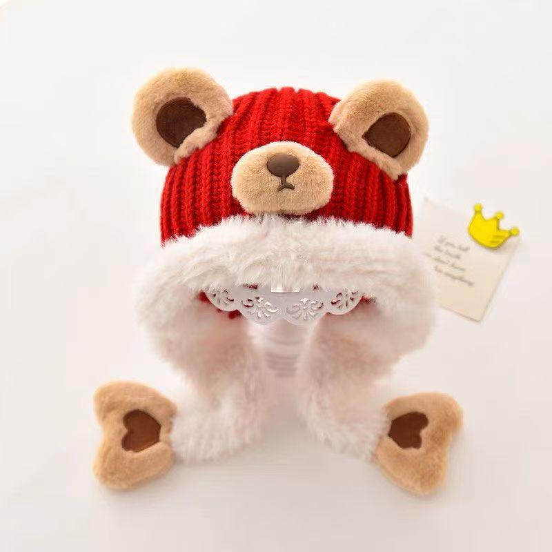 Children's Cute Cartoon Ear-Protecting Wool Beanie: Thickened, Windproof, Plus Velvet for Autumn and Winter.
