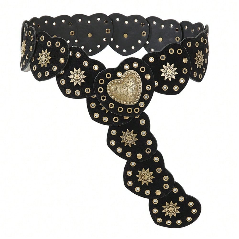 European and American Retro Love Metal Engraved Belt Wide Version Versatile Decorative Belt