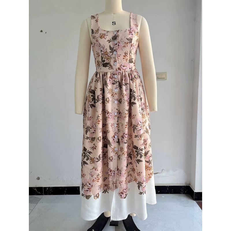 

New French style Print Dopamine Sexy Sling Dress Printed Suspend Sexy Dress Flower color S