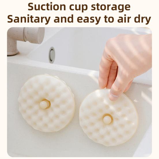 1 Set Kitchen Cleaning Sponge Double-sided Sponge with Suction Cup Holder Absorbent Scrub Sponge for Kitchen Dishwashing Bathroom Cleaning