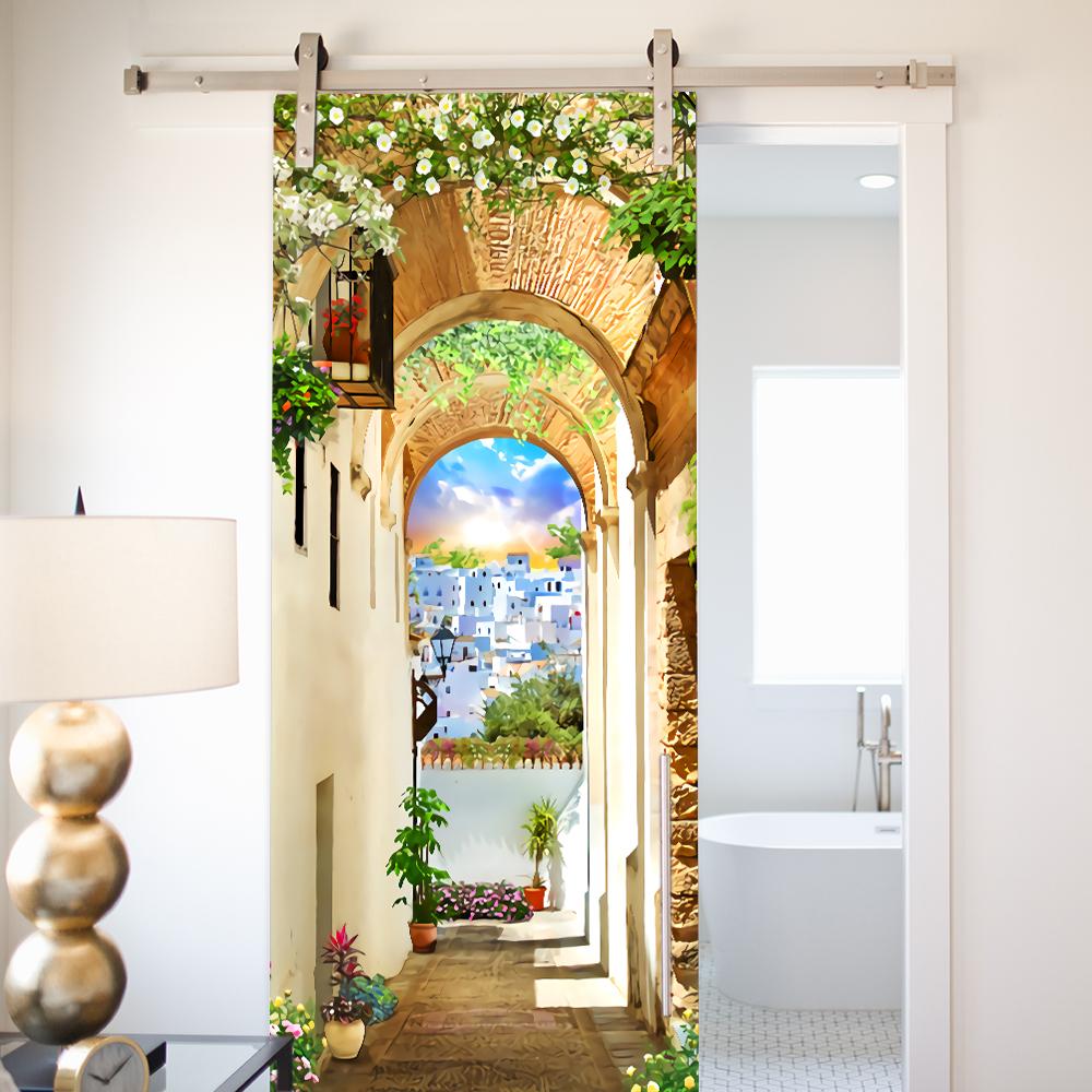 Nature Scenery Door Decal 3D Removable Vinyl Sticker, Adhesive Forest Pathway Wallpaper for Bedroom Entryway