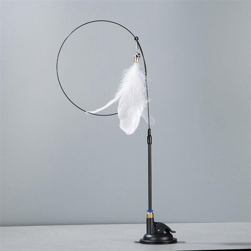 Katzenspielzeug Katzenangel mit Glocke Ausziehbare Stange Saugfuß Selbst Hochwertig und Langlebig Biss-Teaser-Werkzeug Auswechselbarer Federkopf