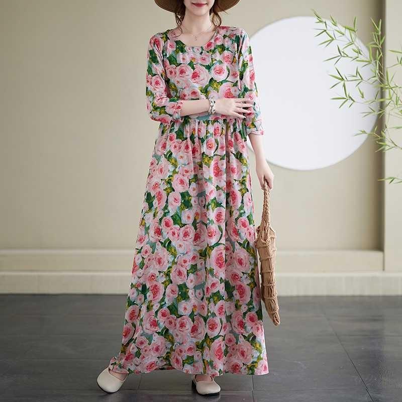 New Floral Vacation Style Travel Round Neck Vintage Dresses