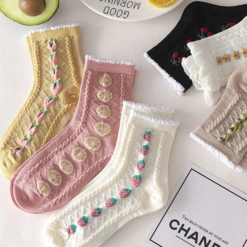 Three Pairs of Women's Socks Fashion Print Cartoon Pattern Socks Winter Thick Warm Pile Pile Socks