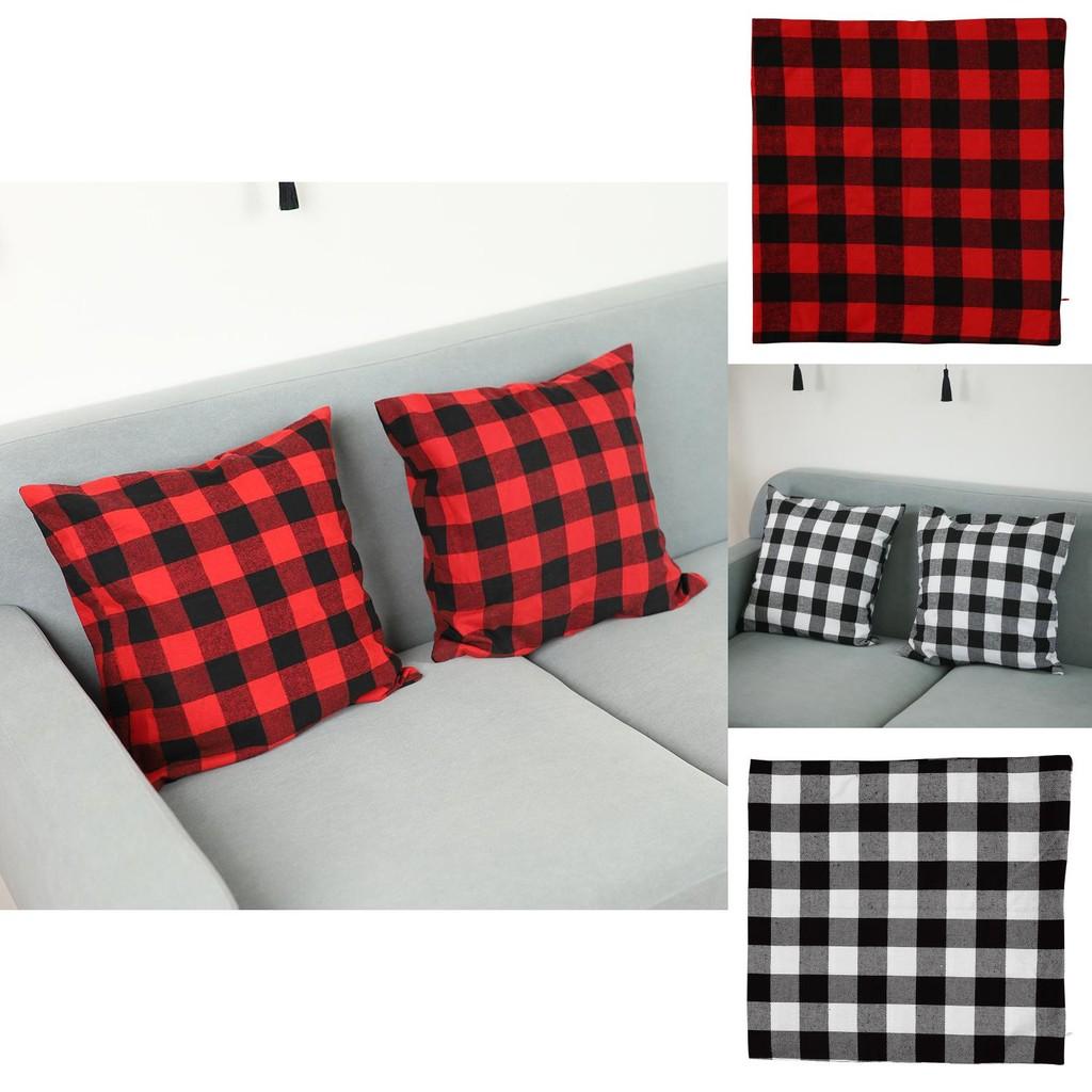 Cozy Red And Black Plaid Christmas Throw Pillow Cover Soft Square Cushion Case 45x45cm