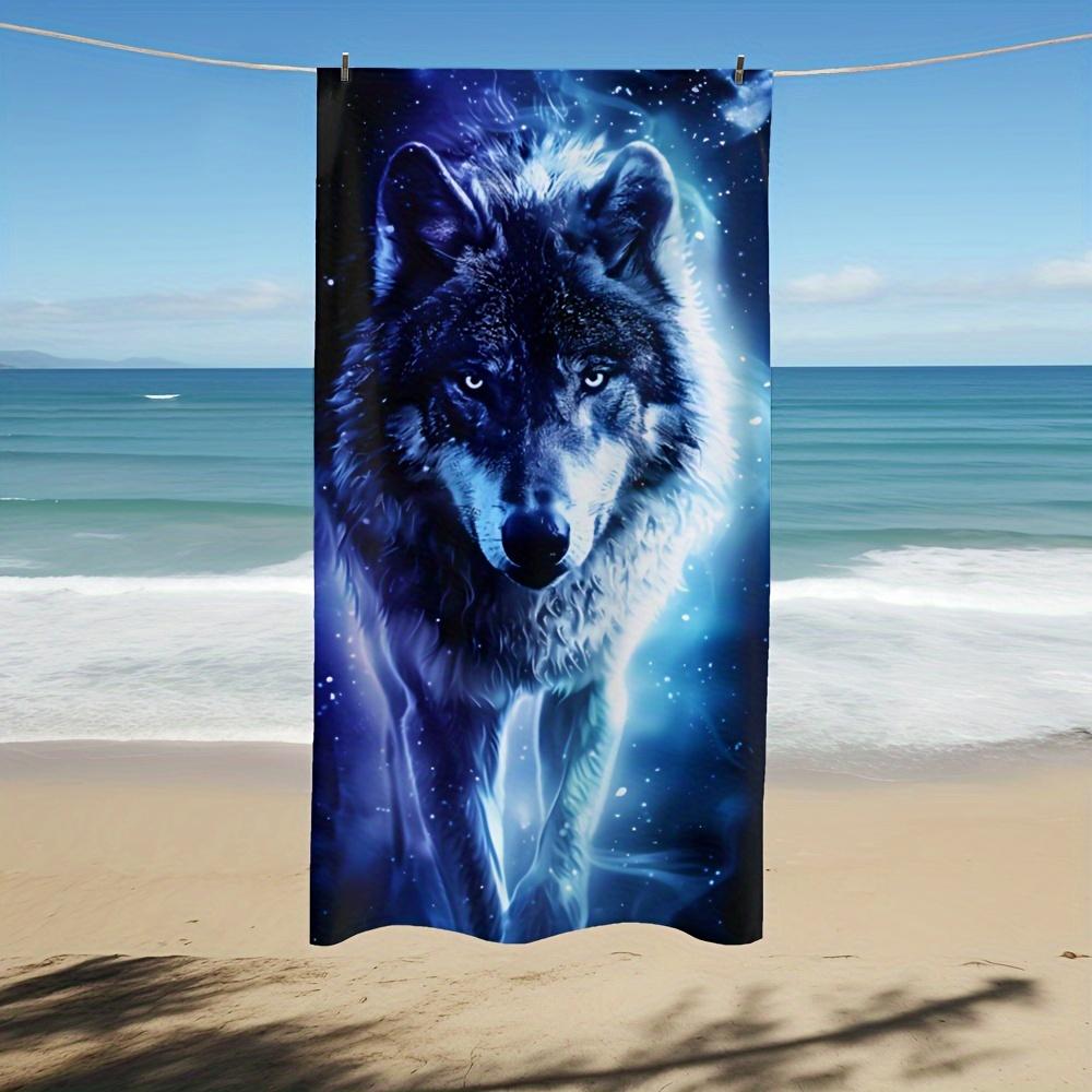 Aesthetic Cosmic Wolf Galaxy Beach Towel Picnic Mat Blanket Outdoor Indoor Decor Wild Camping Print